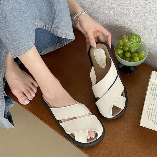 Leather Platform Cutout Sandals Plain Faux