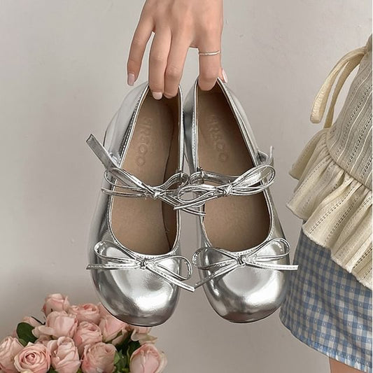 Bow Faux Leather Chunky Pumps Heel Jane Mary