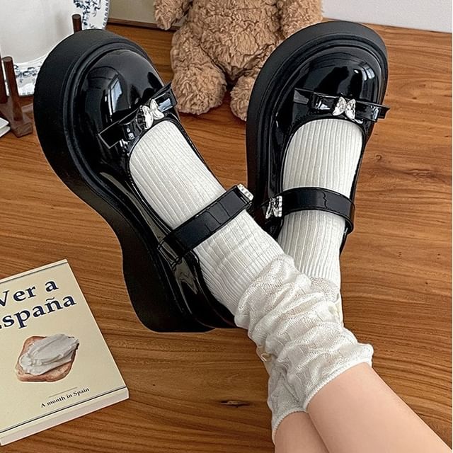 Butterfly Shoes Platform Leather Mary Patent Bow Jane