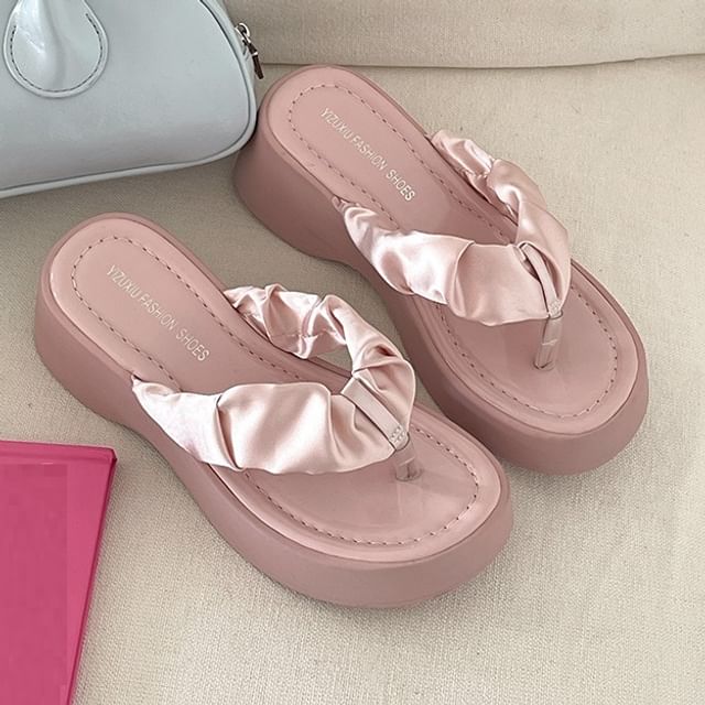 Ruched Thong Sandals Platform