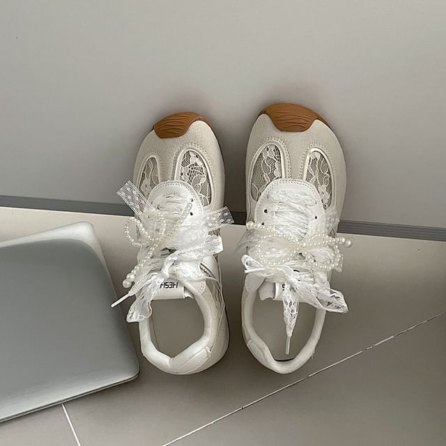 Faux Leather Wedge Panel Hidden Lace Sneakers Lace-Up