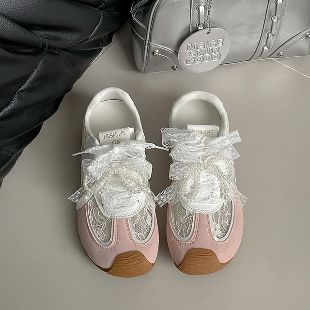 Faux Leather Wedge Panel Hidden Lace Sneakers Lace-Up