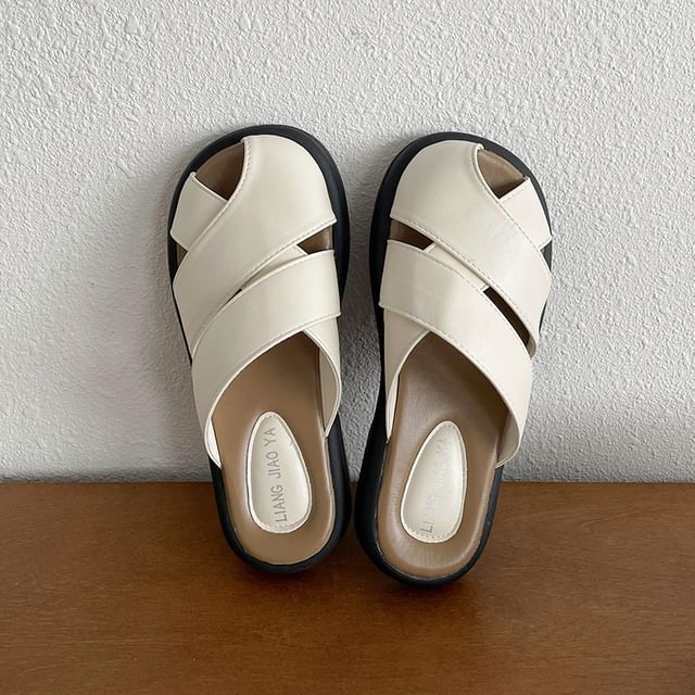 Leather Platform Cutout Sandals Plain Faux