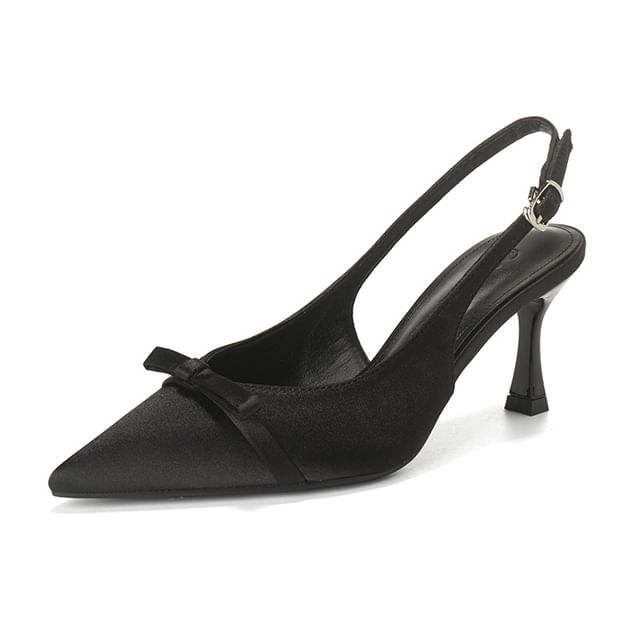Satin High Sandals Heel Bow Toe Pointed Slingback