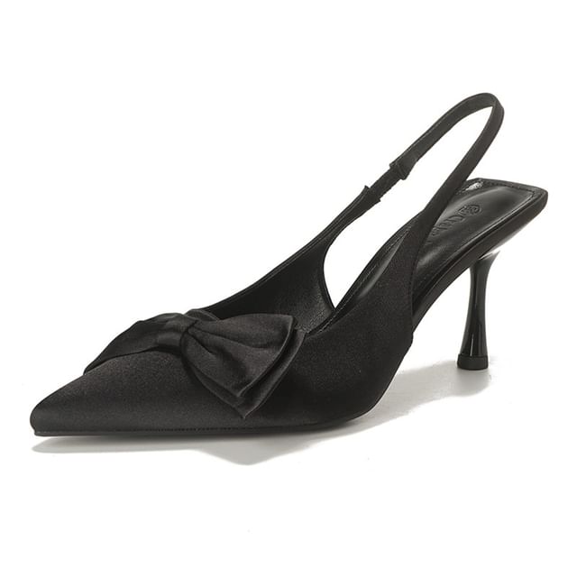 High Bow Toe Sandals Slingback Heel Satin Pointed