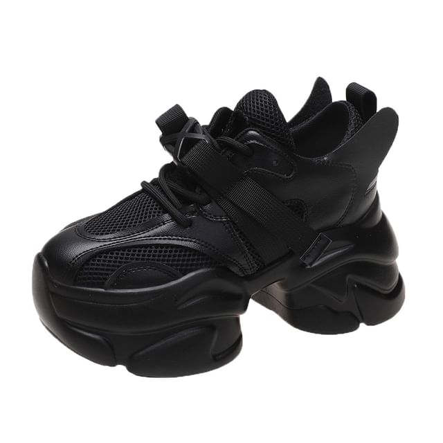 Mesh Sneakers Buckled Lace-Up Platform
