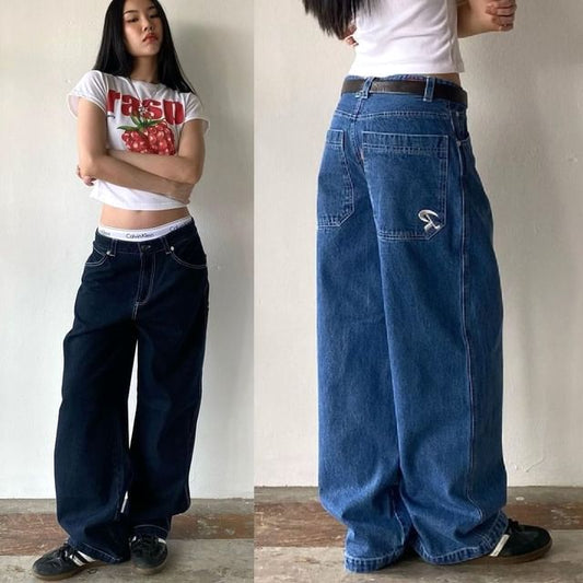 Low Washed Rise Jeans Wide-Leg Loose-Fit