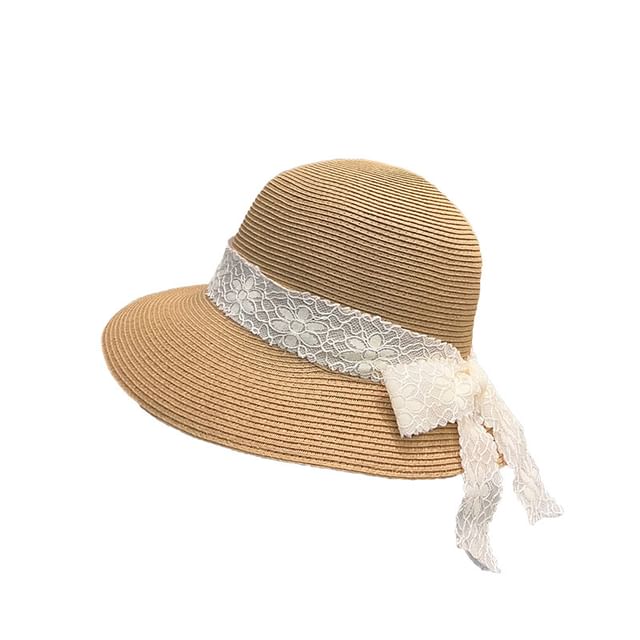 Straw Bucket Lace Ribbon Hat