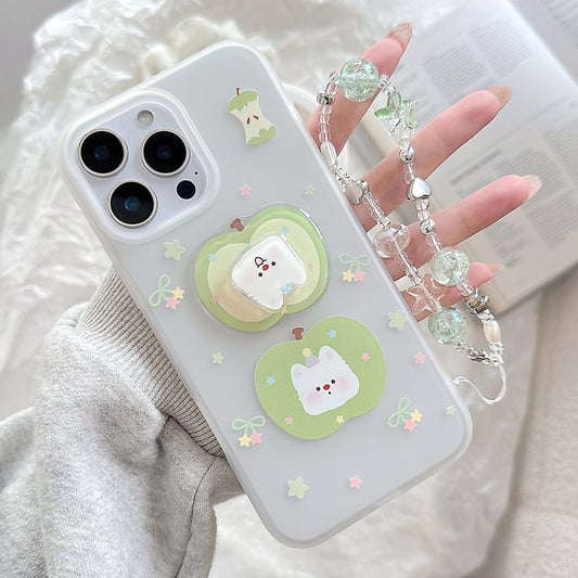 Rotatable Case Adhesive Phone Decoration Strap Dog Apple Set /