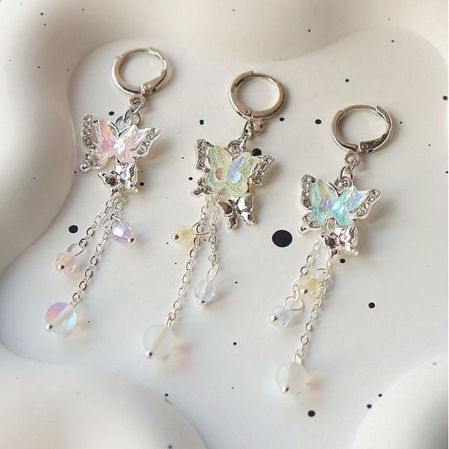 Butterfly Drop Bead / Sterling 925 Silver Clip-On Earring