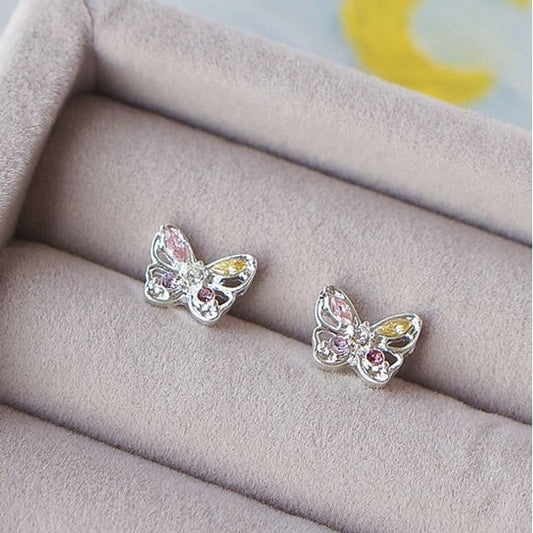 Earring Sterling 925 Stud Silver Butterfly CZ