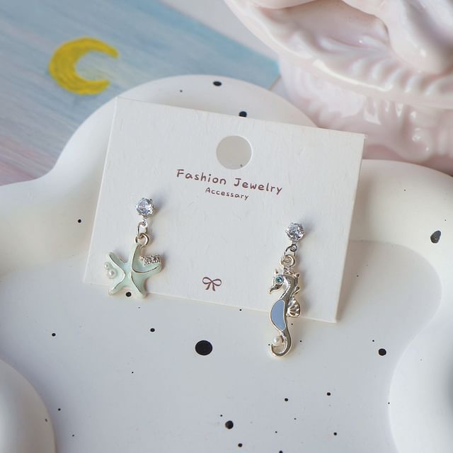 Clip-On Rhinestone Silver Earring Sterling Starfish 925 Drop /