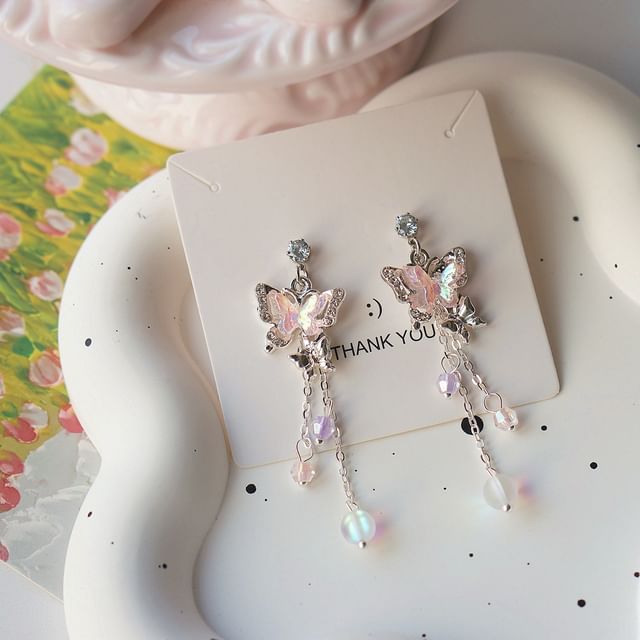 Butterfly Drop Bead / Sterling 925 Silver Clip-On Earring