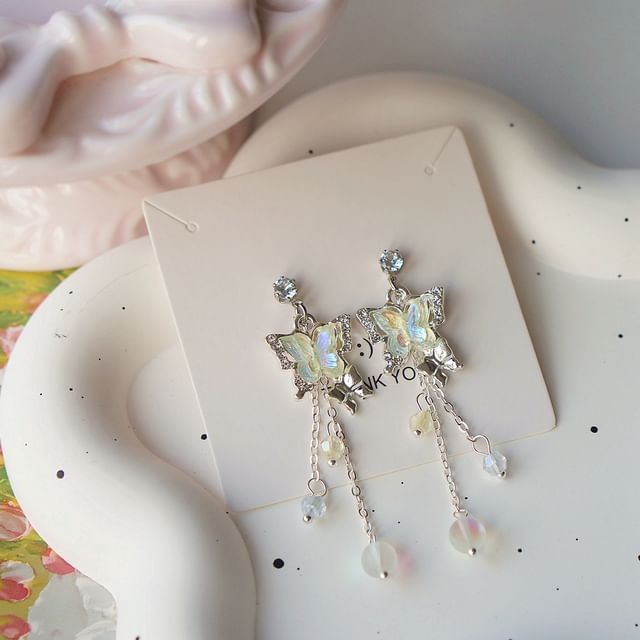 Butterfly Drop Bead / Sterling 925 Silver Clip-On Earring