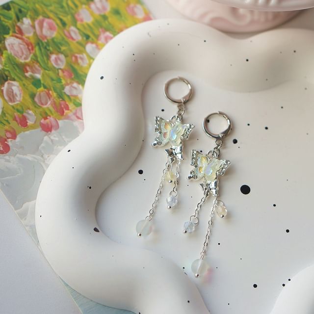 Butterfly Drop Bead / Sterling 925 Silver Clip-On Earring