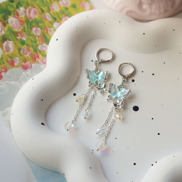 Butterfly Drop Bead / Sterling 925 Silver Clip-On Earring