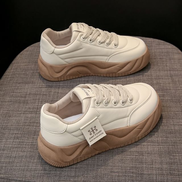 Platform Sneakers Leather Faux Lace-Up