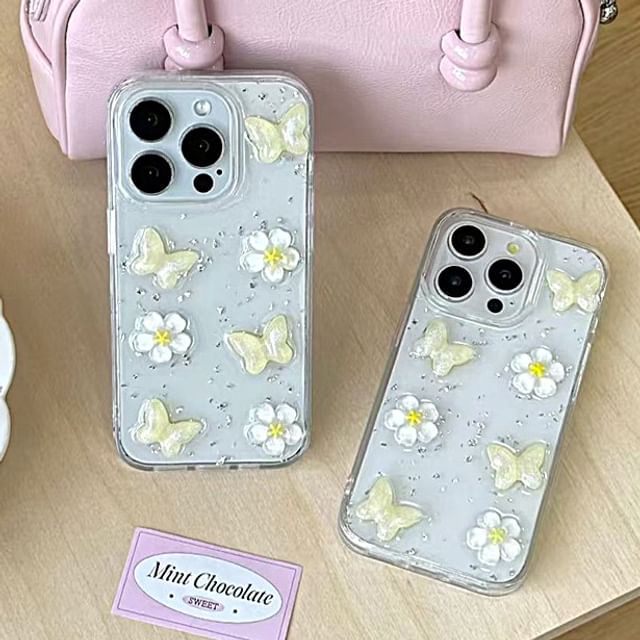 Case Glitter iPhone Floral