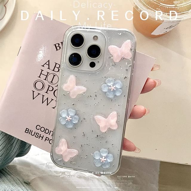 Case Glitter iPhone Floral