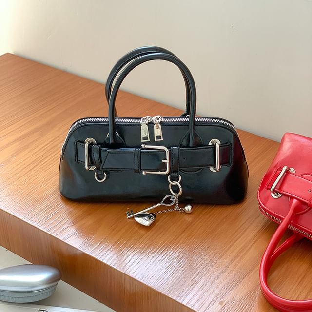 Shoulder Buckled Leather Bag Faux