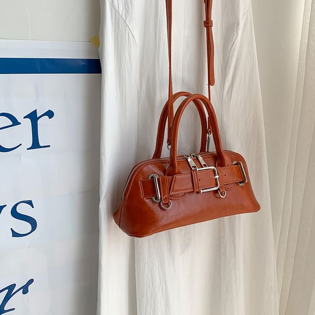 Shoulder Buckled Leather Bag Faux
