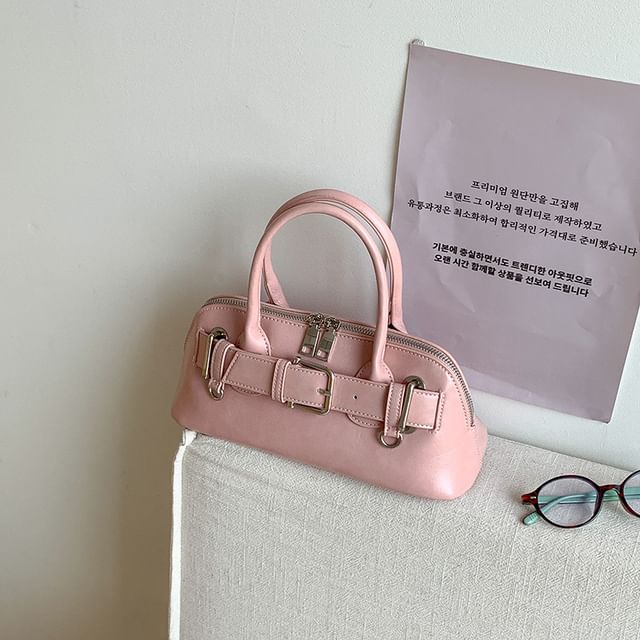 Shoulder Buckled Leather Bag Faux