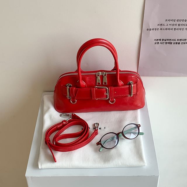Shoulder Buckled Leather Bag Faux