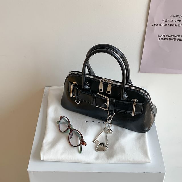 Shoulder Buckled Leather Bag Faux