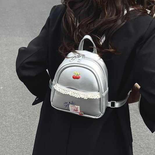 Trim Faux Backpack Leather Applique Lace