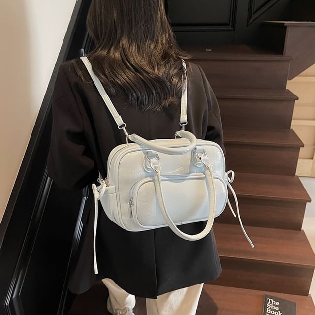 Leather Multi-Pocket Faux Multi-Way Backpack