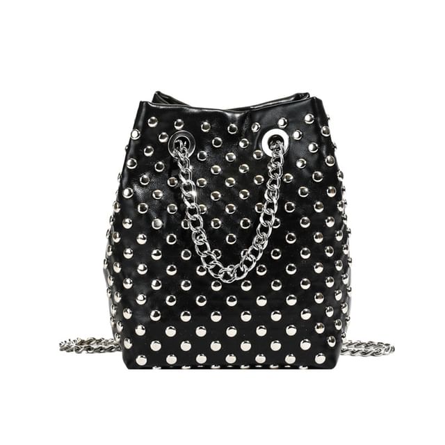 Sequin Embroidered Bucket Bag / Strap Faux Leaf Studded Chain