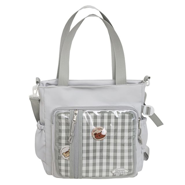 Badge + Gingham Tote Multi-Pocket Set: Bag