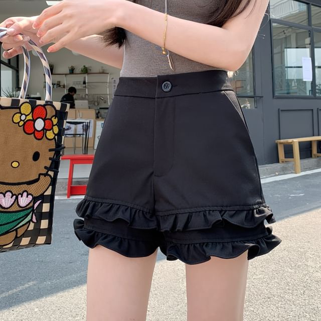 High Shorts Waist Frill Plain