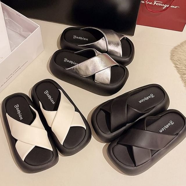 Slide Platform Criss Cross Sandals