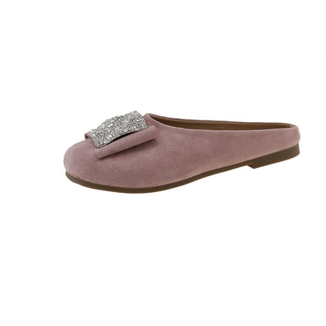 Round Flat Mules Rhinestone Toe