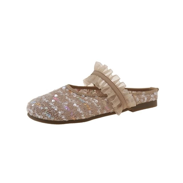 Mary Toe Mules Round Mesh Jane Sequin
