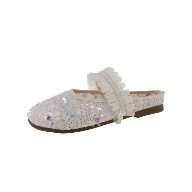 Mary Toe Mules Round Mesh Jane Sequin