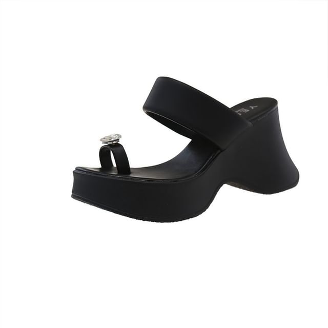 Rhinestone Wedge Sandals Heel Toe Loop Slide Platform