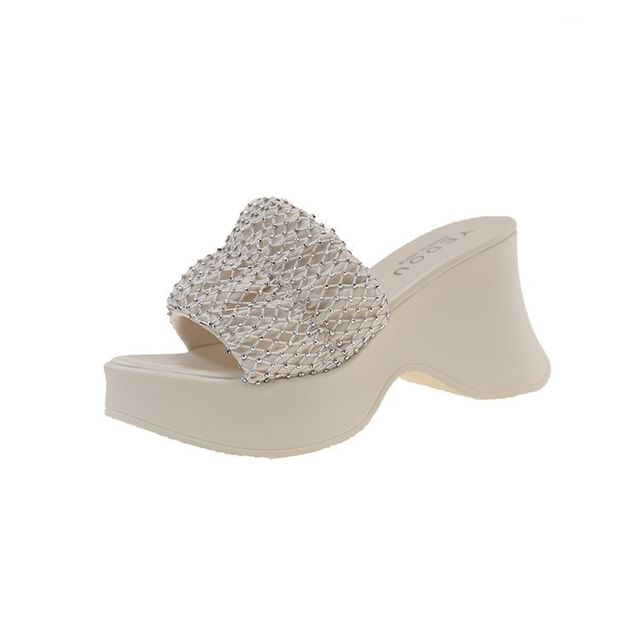 Heel Rhinestone Slide Wedge Sandals Platform