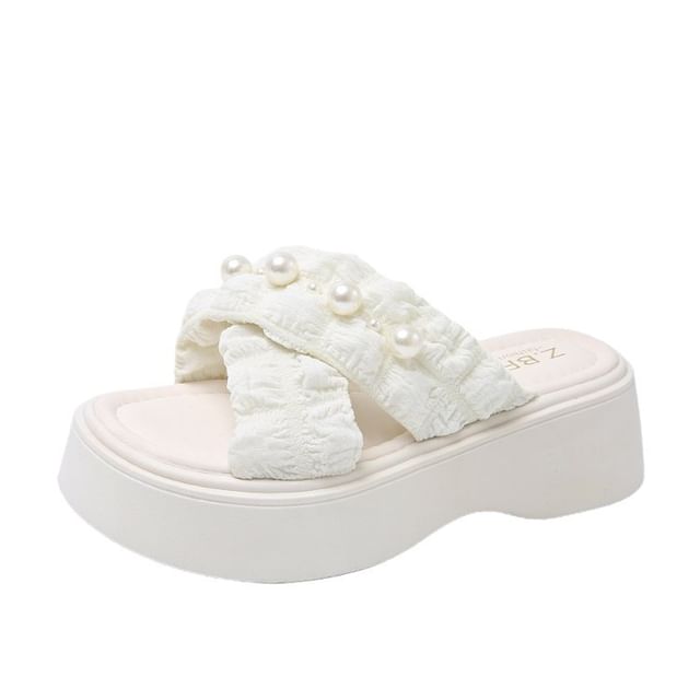 Pearl Cross Slide Faux Sandals Criss Platform