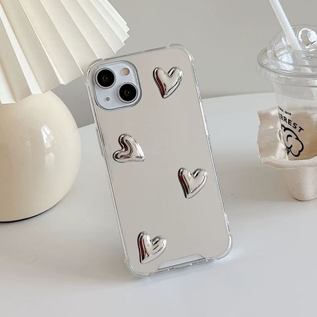 / Adhesive Strap Mirrored Phone Set with Case Decoration Heart