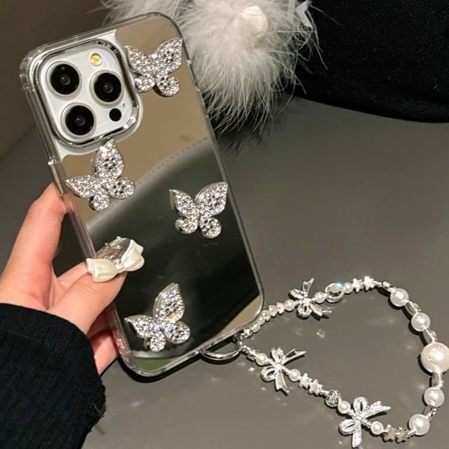 Set Adhesive Decoration Mirrored / Phone Butterfly Case Strap with