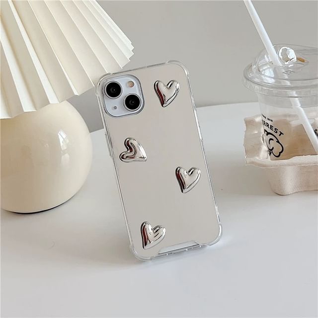 / Adhesive Strap Mirrored Phone Set with Case Decoration Heart