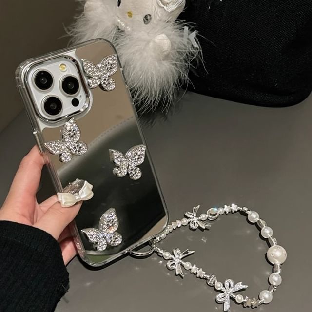 Set Adhesive Decoration Mirrored / Phone Butterfly Case Strap with