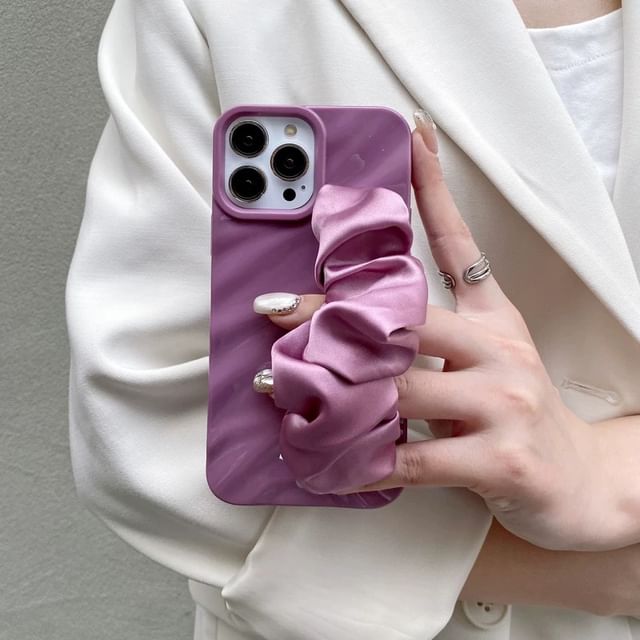 Shirred Fabric Plain Case Strap Phone
