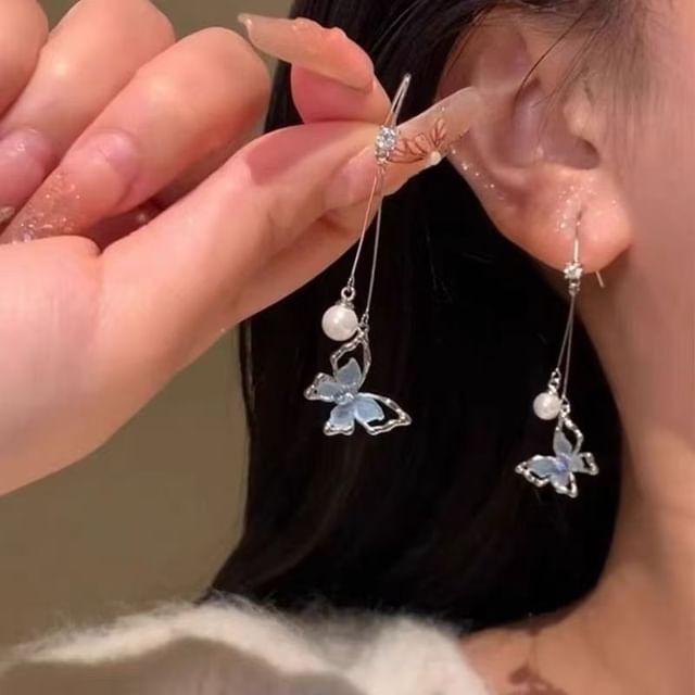 Dangle Earring Alloy Faux Pearl Butterfly