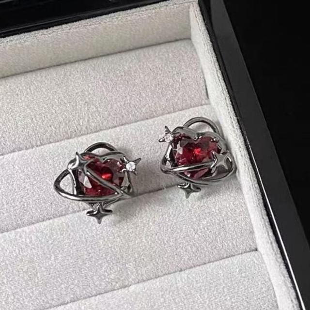 Cuff Heart Stud Crystal Alloy Faux Ear