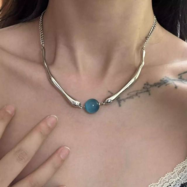 Faux Choker Eye Bead Cat Alloy Stone