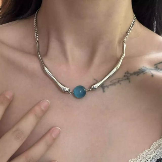 Faux Choker Eye Bead Cat Alloy Stone