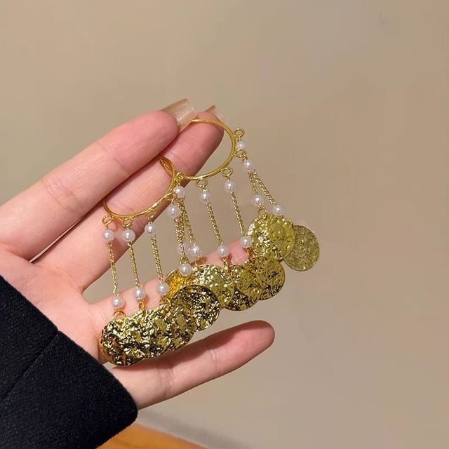 Faux Textured Pearl Disc Alloy Chandelier Earring